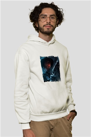 Clint Eastwood Unisex Baskılı Beyaz Kapüşonlu Sweatshirt
