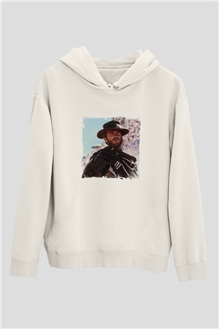 Clint Eastwood Unisex Baskılı Beyaz Kapüşonlu Sweatshirt