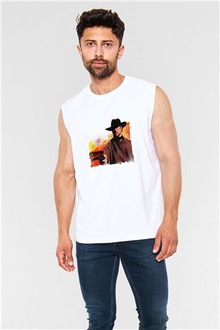 Clint Eastwood Unisex Baskılı Beyaz Kolsuz Tişört