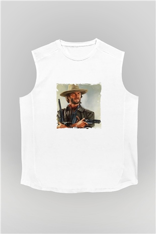 Clint Eastwood Unisex Baskılı Beyaz Kolsuz Tişört