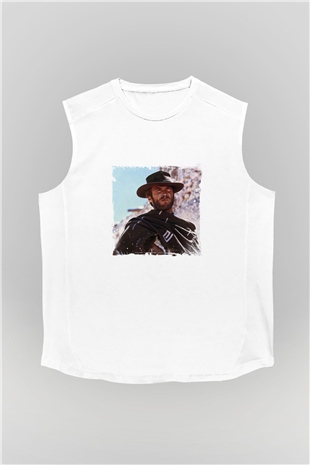Clint Eastwood Unisex Baskılı Beyaz Kolsuz Tişört