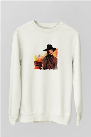 Clint Eastwood Unisex Baskılı Beyaz Sweatshirt