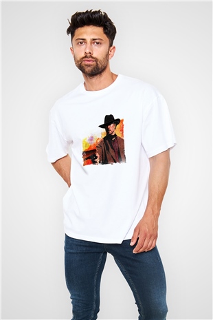 Clint Eastwood Oversize Baskılı Beyaz Tişört