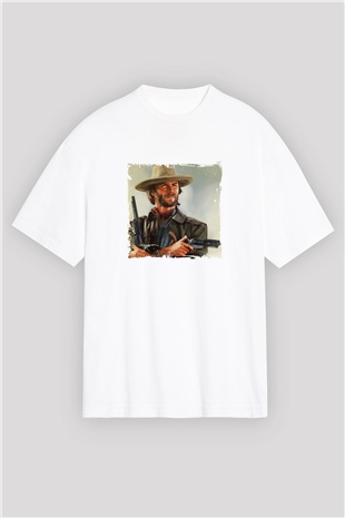 Clint Eastwood Oversize Baskılı Beyaz Tişört