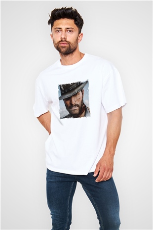 Clint Eastwood Oversize Baskılı Beyaz Tişört