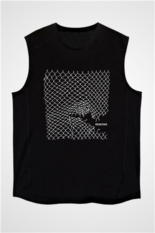 Clipping Baskılı Unisex Siyah Kolsuz Tişört