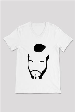 Clubber Baskılı Beyaz Unisex V Yaka Tişört - Tshirt