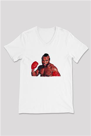 Clubber Baskılı Beyaz Unisex V Yaka Tişört - Tshirt