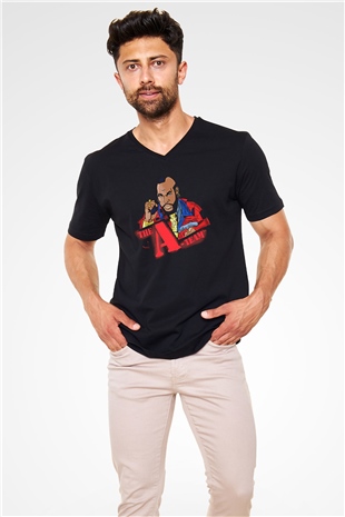 Clubber Baskılı Unisex Siyah V Yaka Tişört - Tshirt