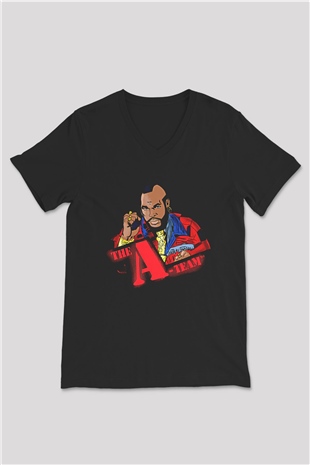 Clubber Baskılı Unisex Siyah V Yaka Tişört - Tshirt