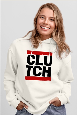 Clutch Beyaz Unisex Kapüşonlu Sweatshirt