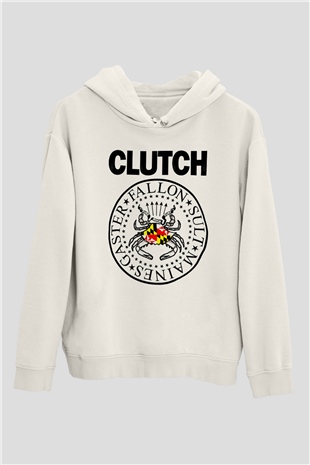 Clutch Beyaz Unisex Kapüşonlu Sweatshirt