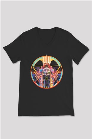 Clutch Siyah Unisex V Yaka Tişört T-Shirt