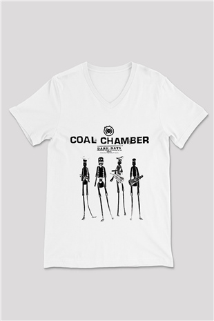 Coal Chamber Beyaz Unisex V Yaka Tişört T-Shirt