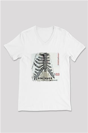 Coalesce Baskılı Unisex Beyaz V Yaka Tişört