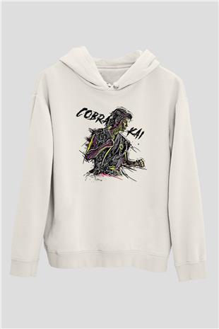 Cobra Kai Baskılı Beyaz Unisex Hoodie
