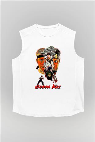 Cobra Kai Baskılı Beyaz Unisex Kolsuz Tişört - Tshirt