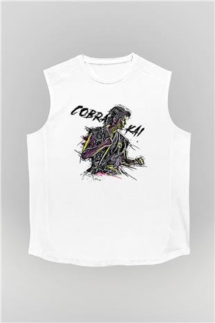 Cobra Kai Baskılı Beyaz Unisex Kolsuz Tişört - Tshirt