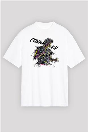Cobra Kai Baskılı Beyaz Unisex Oversize Tişört - Tshirt