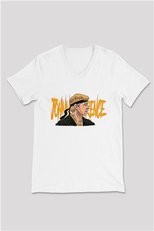 Cobra Kai Baskılı Beyaz Unisex V Yaka Tişört - Tshirt