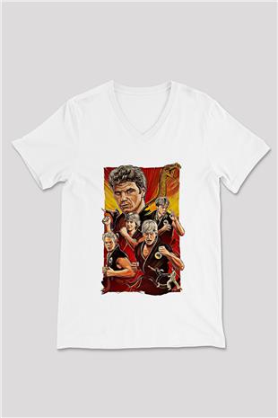 Cobra Kai Baskılı Beyaz Unisex V Yaka Tişört - Tshirt