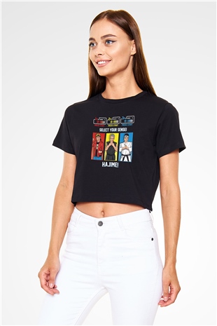 Cobra Kai Baskılı Siyah Crop Top Kadın Tişört - Tshirt