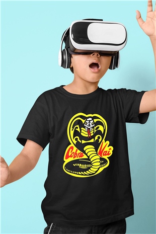 Cobra Kai Baskılı Unisex Siyah Çocuk Tişört - Tshirt