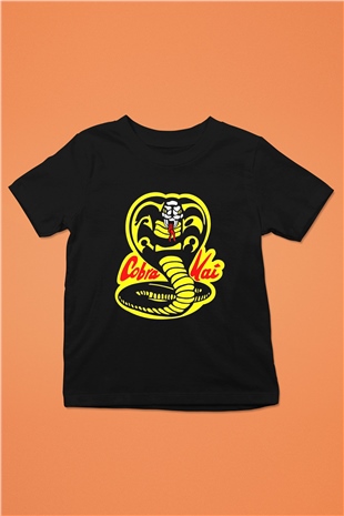 Cobra Kai Baskılı Unisex Siyah Çocuk Tişört - Tshirt