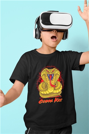 Cobra Kai Baskılı Unisex Siyah Çocuk Tişört - Tshirt