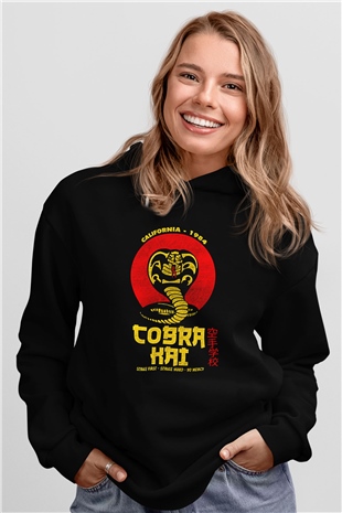 Cobra Kai Baskılı Unisex Siyah Hoodie