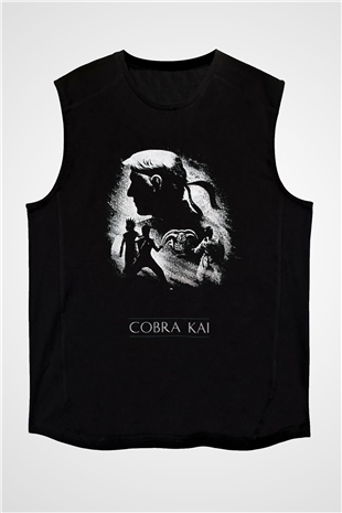 Cobra Kai Baskılı Unisex Siyah Kolsuz Tişört - Tshirt