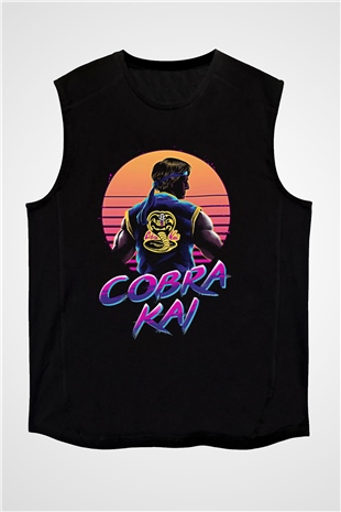 Cobra Kai Baskılı Unisex Siyah Kolsuz Tişört - Tshirt