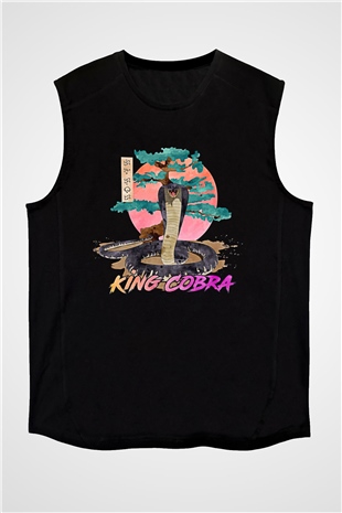 Cobra Kai Baskılı Unisex Siyah Kolsuz Tişört - Tshirt