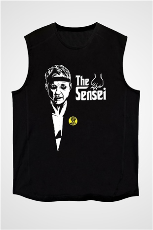 Cobra Kai Baskılı Unisex Siyah Kolsuz Tişört - Tshirt