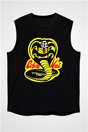Cobra Kai Baskılı Unisex Siyah Kolsuz Tişört - Tshirt