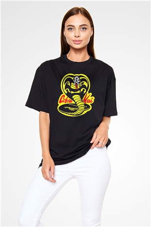 Cobra Kai Baskılı Unisex Siyah Oversize Tişört - Tshirt