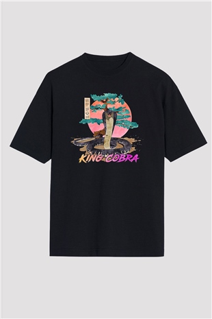 Cobra Kai Baskılı Unisex Siyah Oversize Tişört - Tshirt