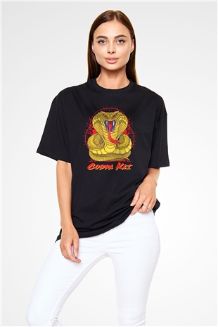 Cobra Kai Baskılı Unisex Siyah Oversize Tişört - Tshirt