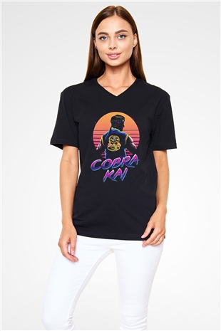 Cobra Kai Baskılı Unisex Siyah V Yaka Tişört - Tshirt