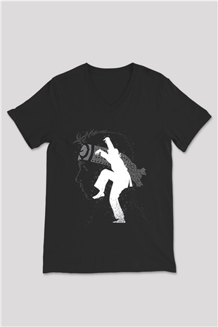 Cobra Kai Baskılı Unisex Siyah V Yaka Tişört - Tshirt