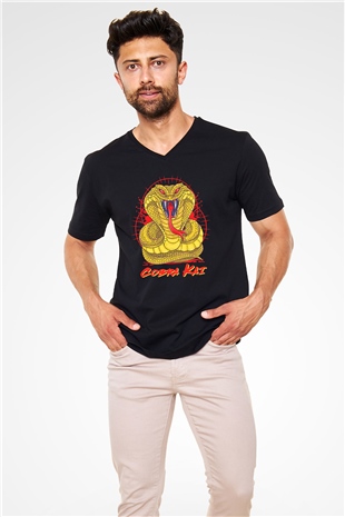 Cobra Kai Baskılı Unisex Siyah V Yaka Tişört - Tshirt