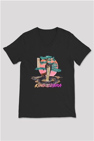 Cobra Kai Baskılı Unisex Siyah V Yaka Tişört - Tshirt