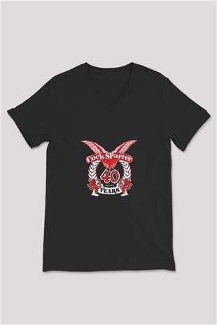 Cock Sparrer Baskılı Unisex Siyah V Yaka Tişört
