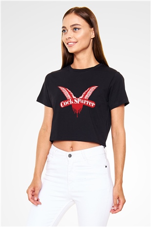 Cock Sparrer Siyah Crop Top Tişört