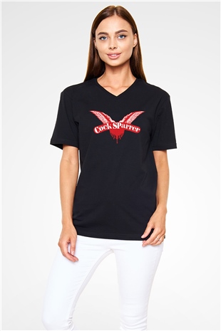 Cock Sparrer Siyah Unisex V Yaka Tişört T-Shirt