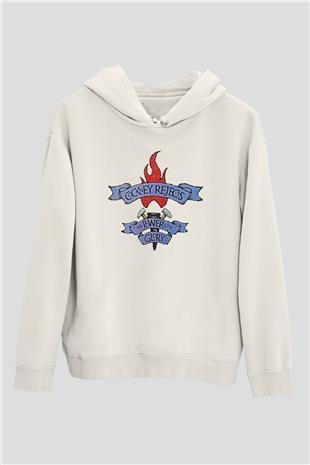 Cockney Rejects Baskılı Beyaz Unisex Kapüşonlu Sweatshirt