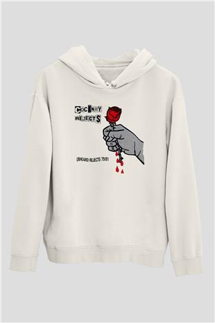 Cockney Rejects Baskılı Beyaz Unisex Kapüşonlu Sweatshirt