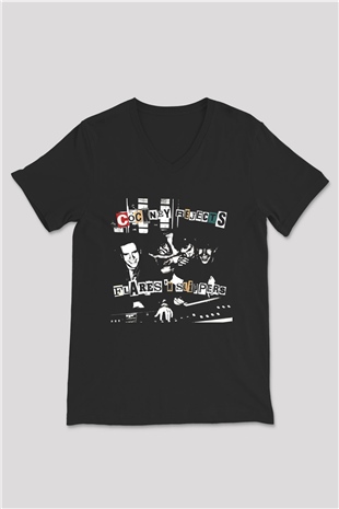 Cockney Rejects Baskılı Unisex Siyah V Yaka Tişört - Tshirt