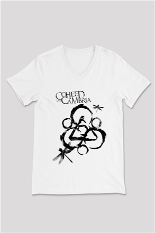 Coheed and Cambria Beyaz Unisex V Yaka Tişört