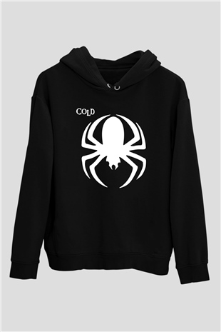 Cold Baskılı Unisex Siyah Kapüşonlu Sweatshirt